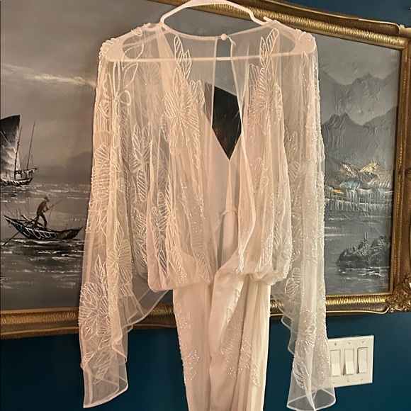 ASOS Beaded Wedding Dress | Kimono Sleeves | Boho Bridal Gown | size S-M (long) - Picture 13 of 16